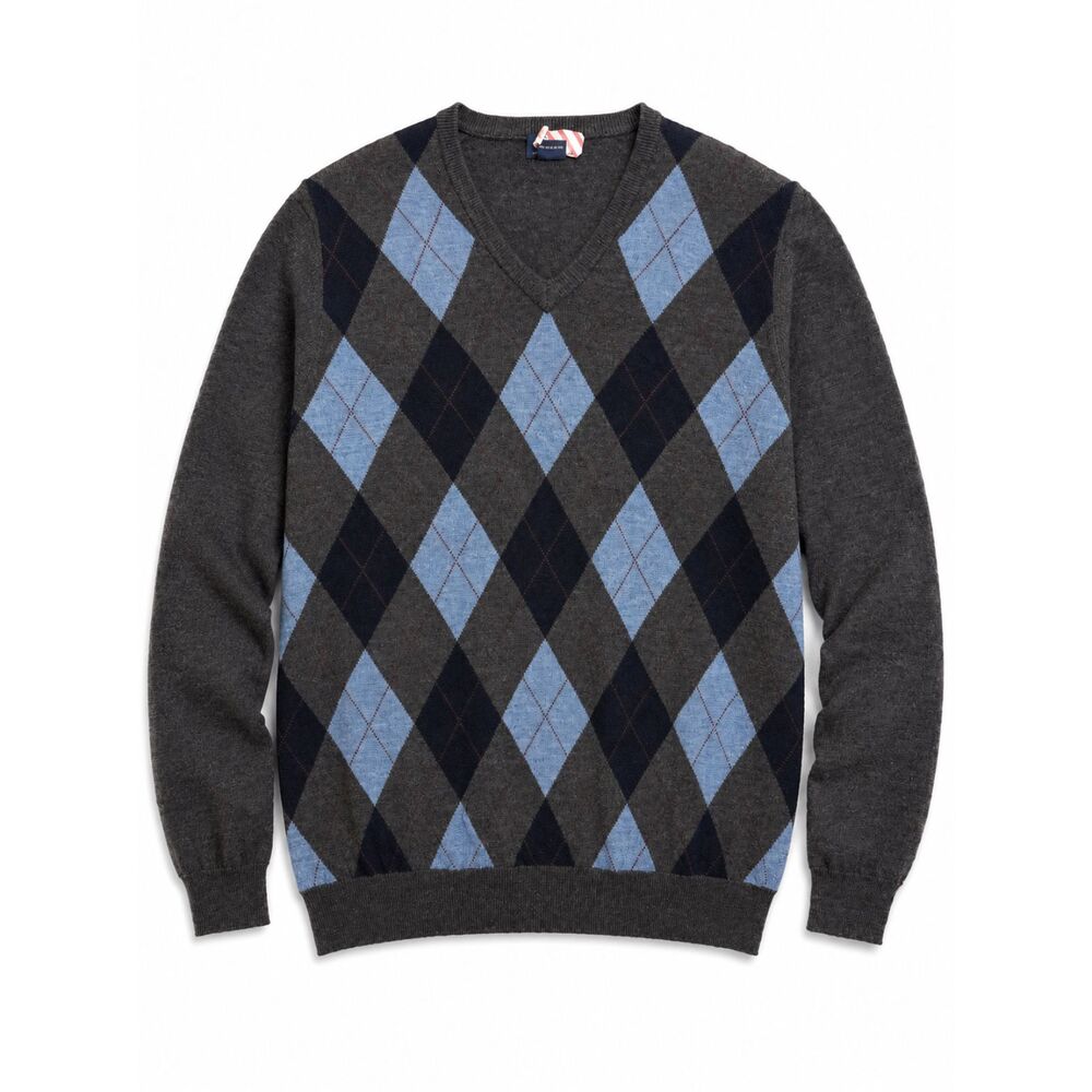 Brooks Brothers V-Neck Sweater Argyle Italian Wool Men Sz Large Preppy Acadamia